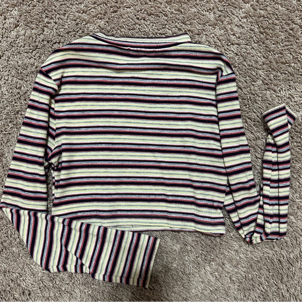 Multi-colored Striped Short Crop Top Long Sleeve - Picture 4 of 5